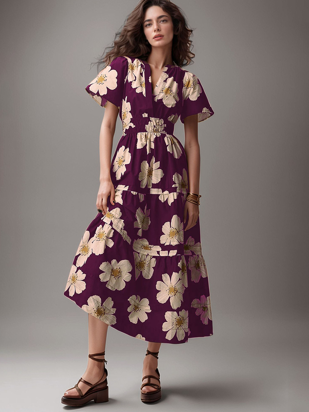 Roadster Floral Knee Long Fit and Flare Dress