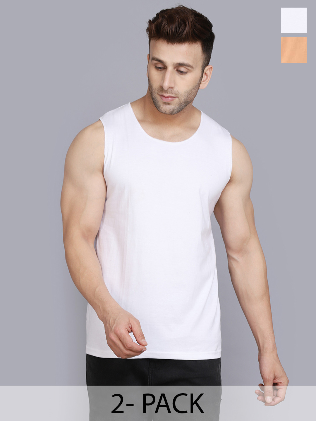 WOOSTRO Men Pack Of 2 Solid Round Neck Cotton Slim Fit T-shirts