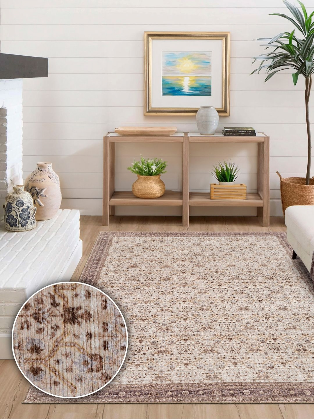 Kaleen India Beige Traditional Anti-Skid Polyester Carpet