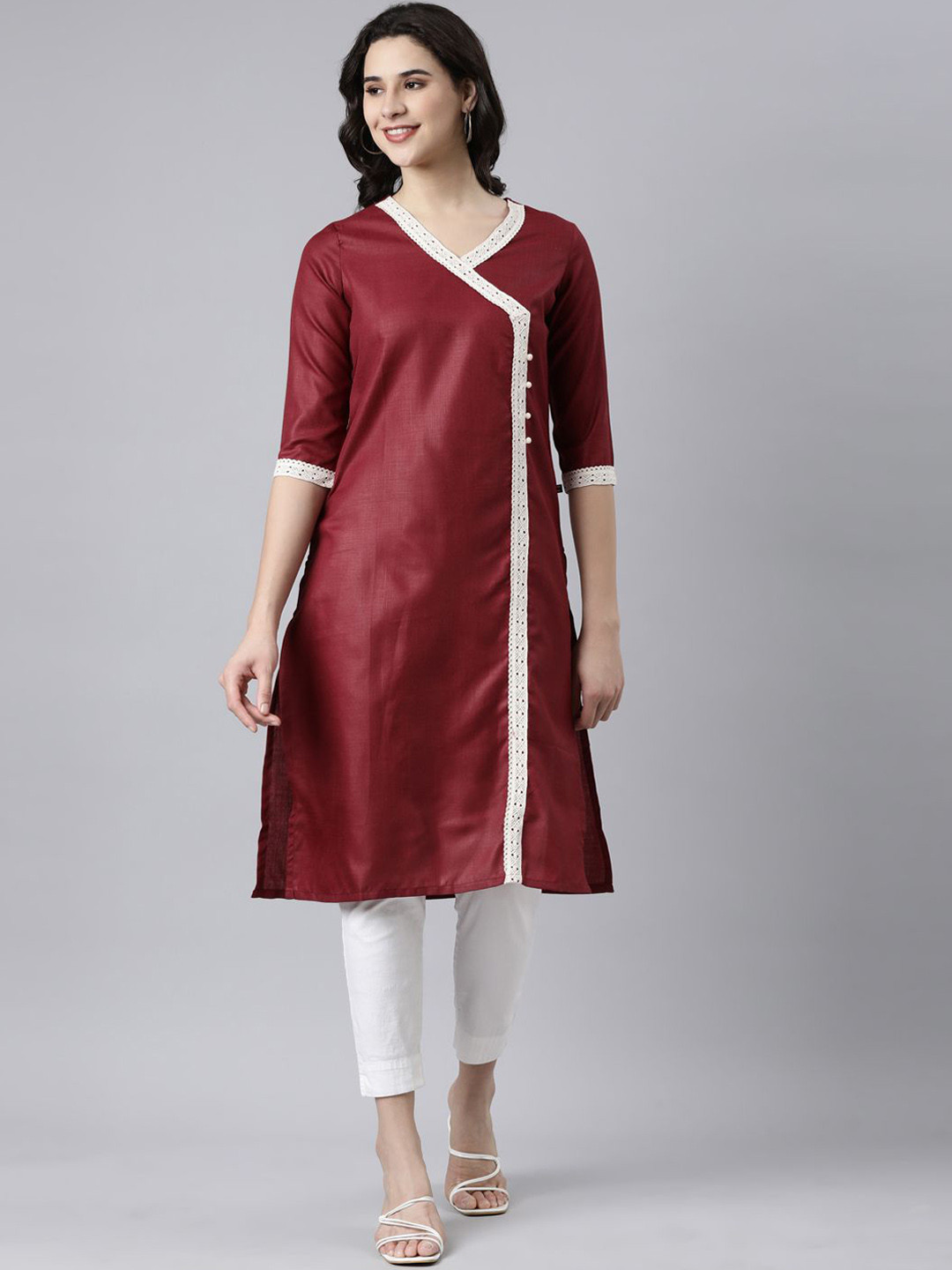 Samhitas V-Neck Angrakha Straight Pure Cotton Kurta