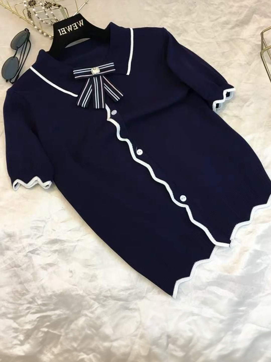 Miss Mosa By Akanksha  Navy Blue Colon Polo Shirt