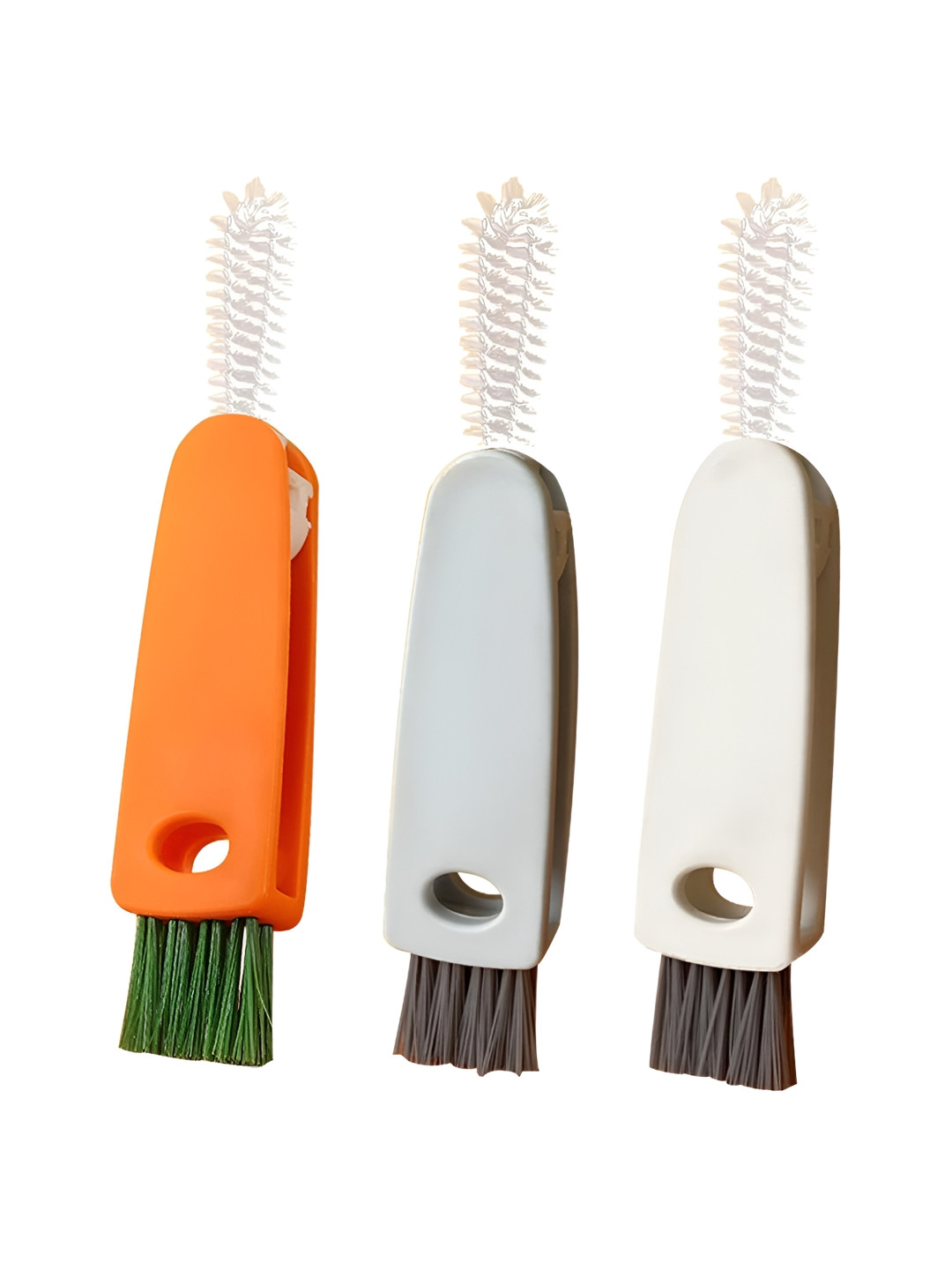 Baskety Orange Colored & Grey 3 Pieces 3 In 1 Bottle Cleaning Brush Tools