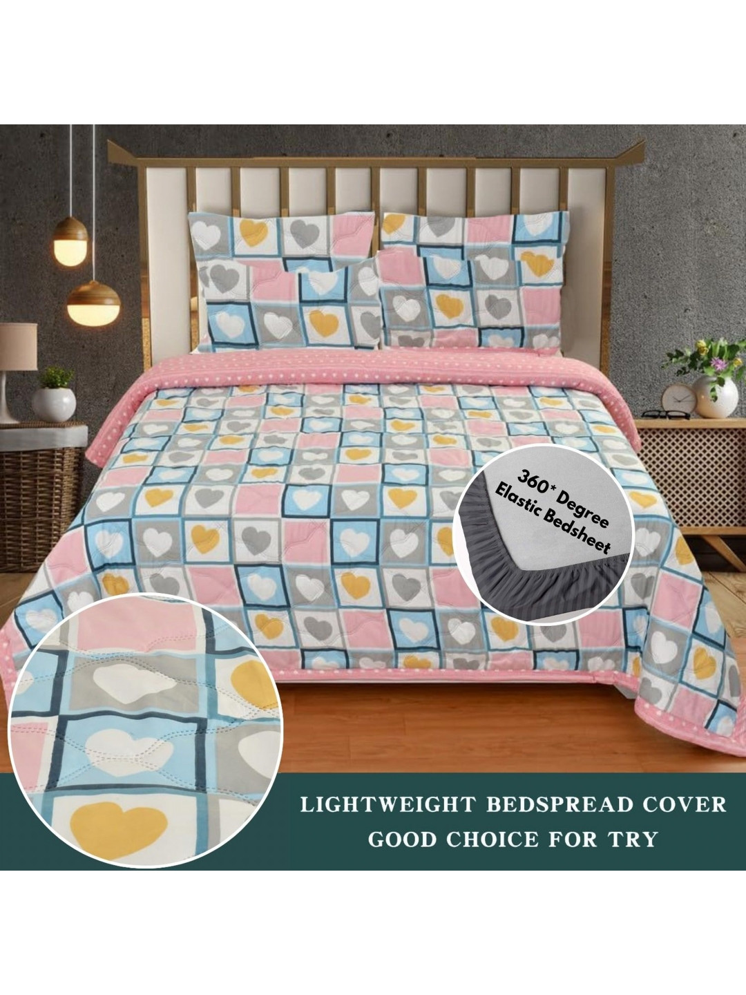 Innovative Edge Pink Conversational Cotton Skin-Friendly 210 TC Fitted King Fine Bedsheet with 2 Pillow Covers-100 x 90 inches