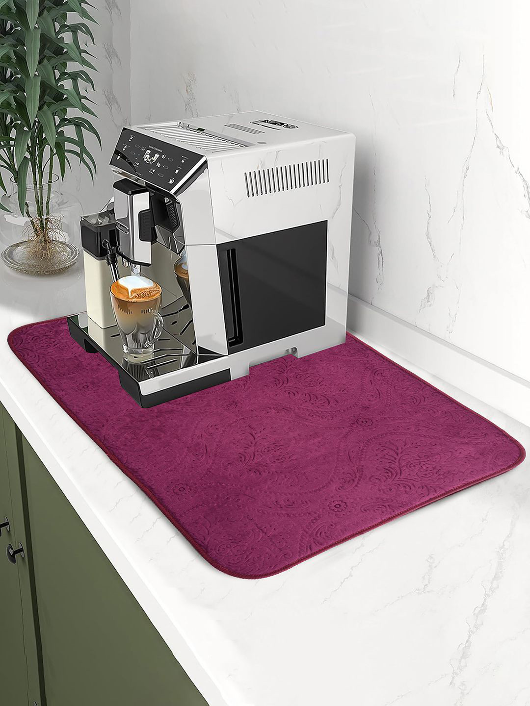 Kuber Industries 2-Pc Green & Purple Non Slip Dish Drying Mats
