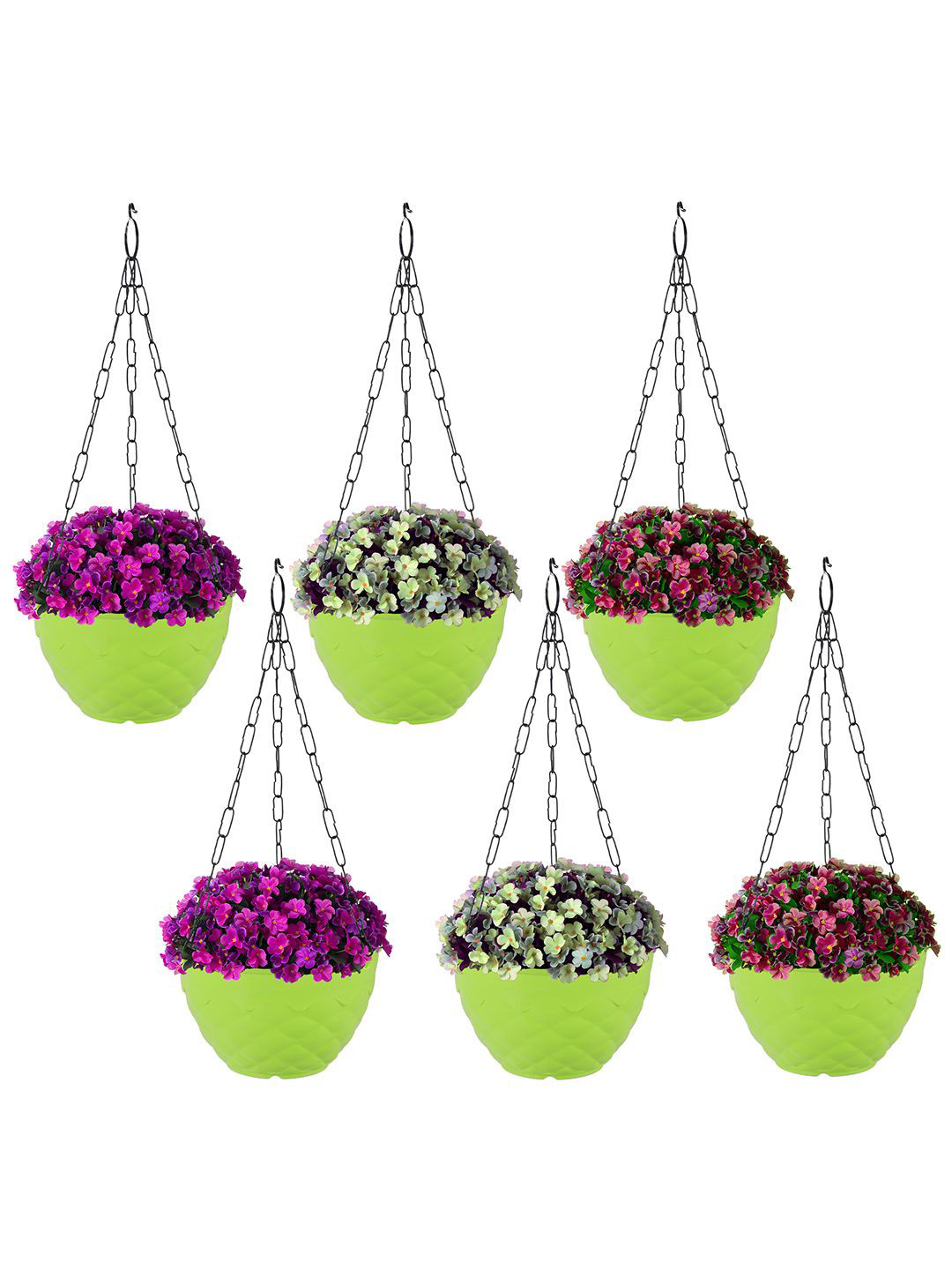 Kuber Industries 6-Pc Green Textured Hanging Planters