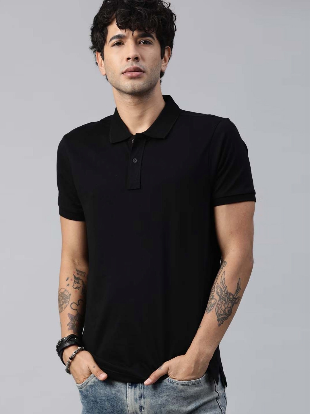 Organic Chics Men Anti Odour Solid Polo Collar Cotton T-shirt