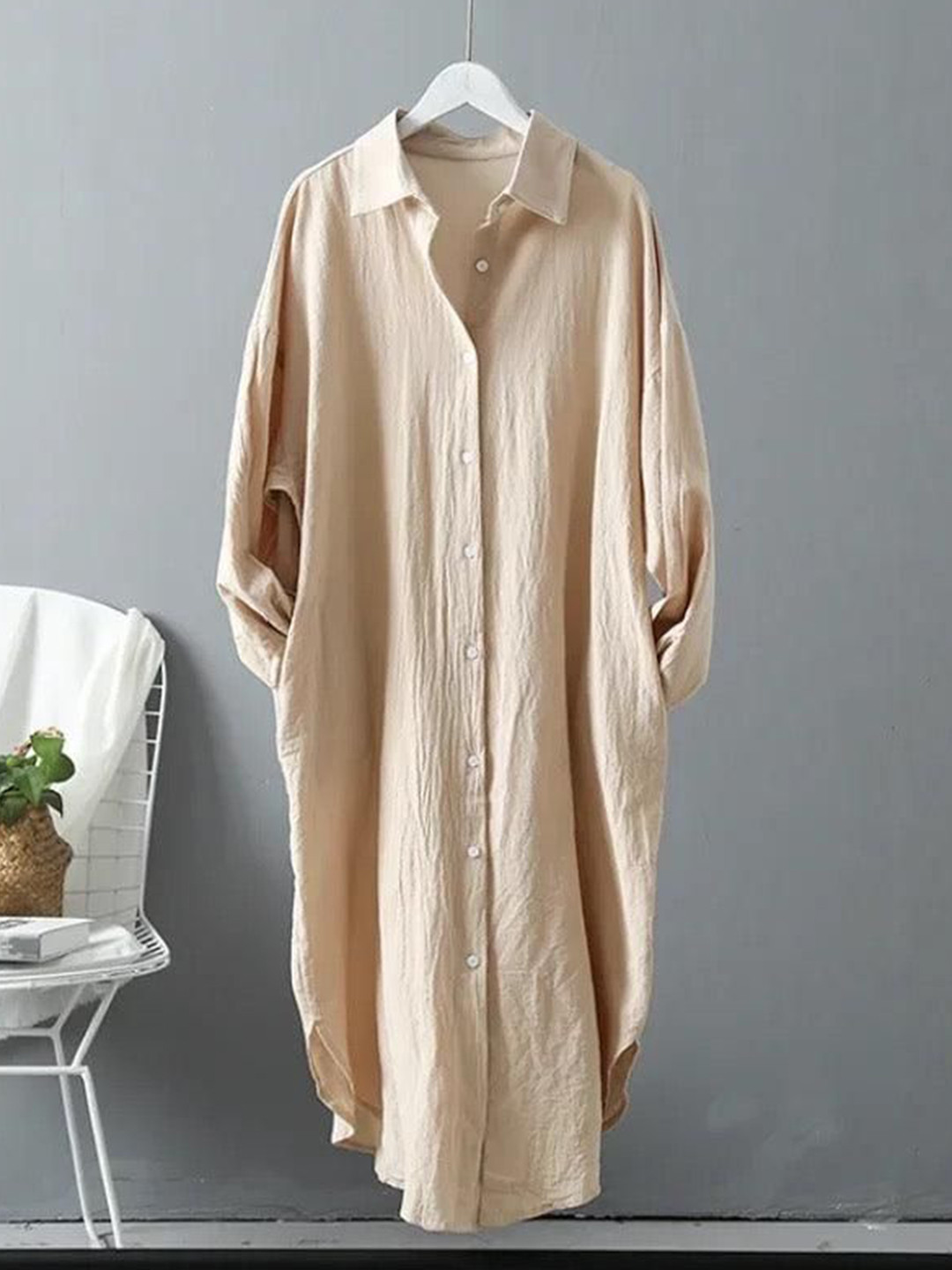 Miss Mosa By Akanksha  Khaki Lumia Luxe Cotton Long Shirt/ Dress