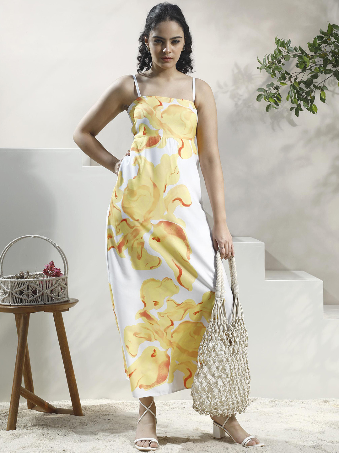 Boho By Athena Floral Print Linen Fit & Flare Maxi Dress