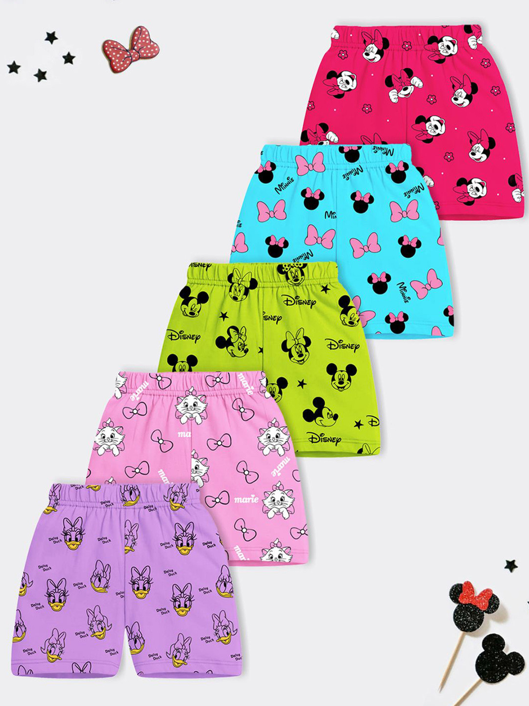 Disney By Miss and Chief Girls Pack Of 5 Printed Minnie & Daisy Shorts
