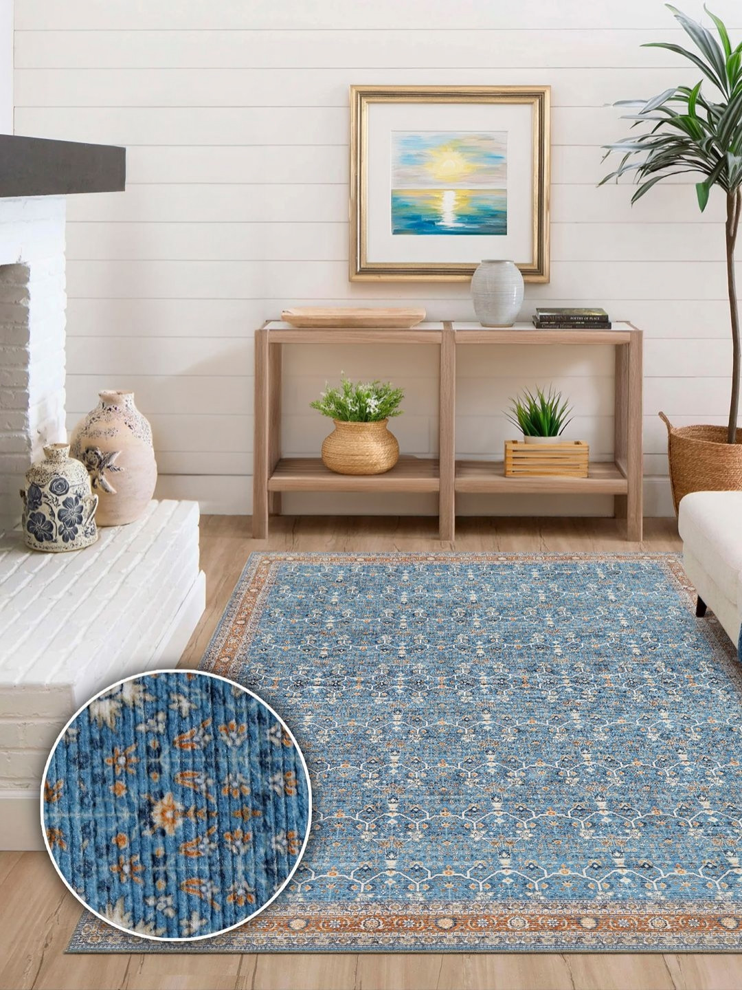 Kaleen India Blue Traditional Anti-Skid Polyester Carpet