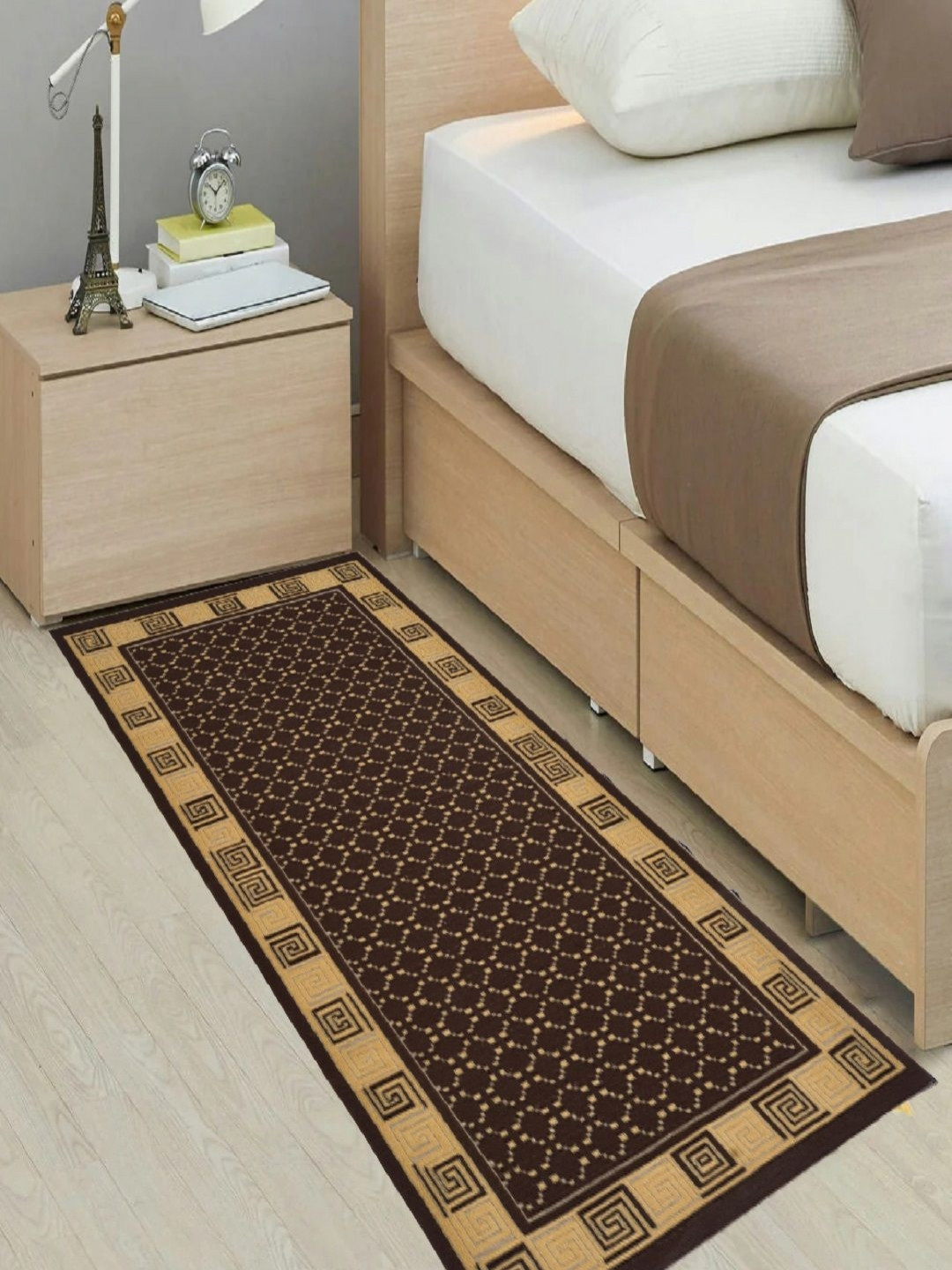 RRC Coffee-Brown & Beige Geometric Printed Anti Skid Bed Runner