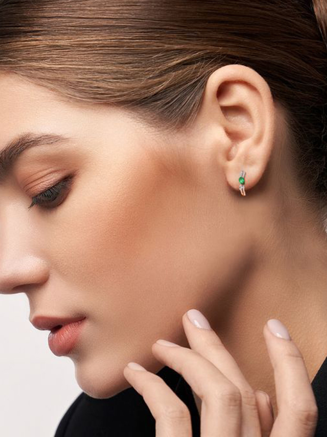 Emori Regal Pear Emerald Hoops Lab Diamond in 14KT Gold Earring