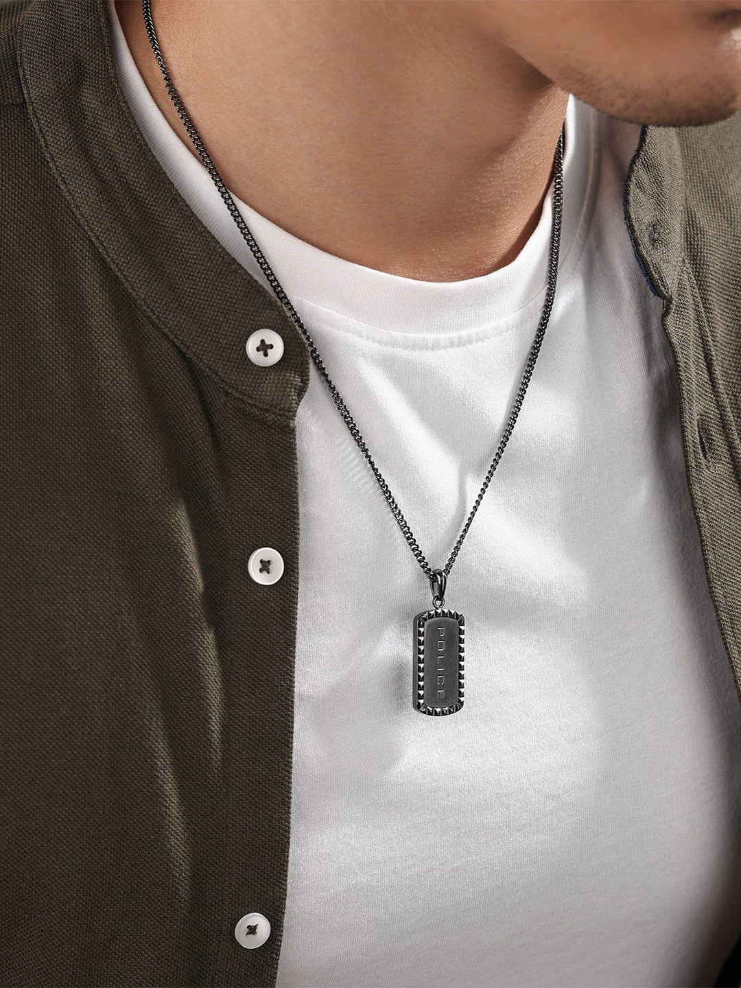 Police Men Stainless Steel Taper Studplaque Minimal Chain