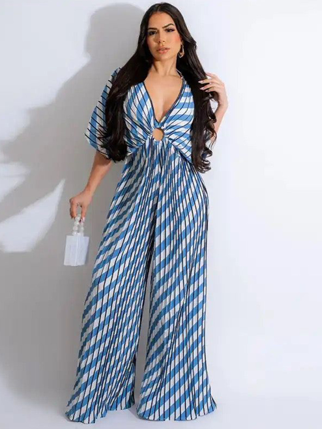 Miss Mosa By Akanksha  Women Blue Creta Striped Jumpsuit In Blue