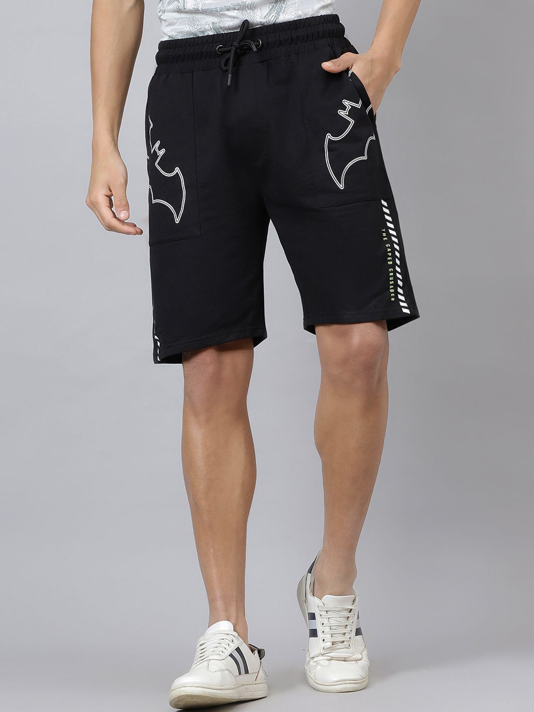 Free Authority Batman Printed Mid-Rise Cotton Shorts