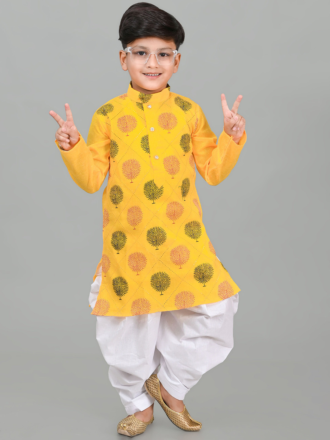 Cae Boys Floral Printed Straight Kurta with Patiala