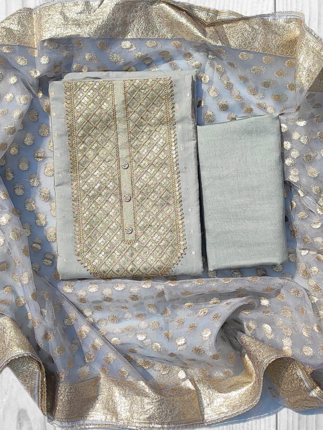 GC 80 BY GAURI COLLECTION Geoemtric Woven Design Organza Unstitched Dress Material