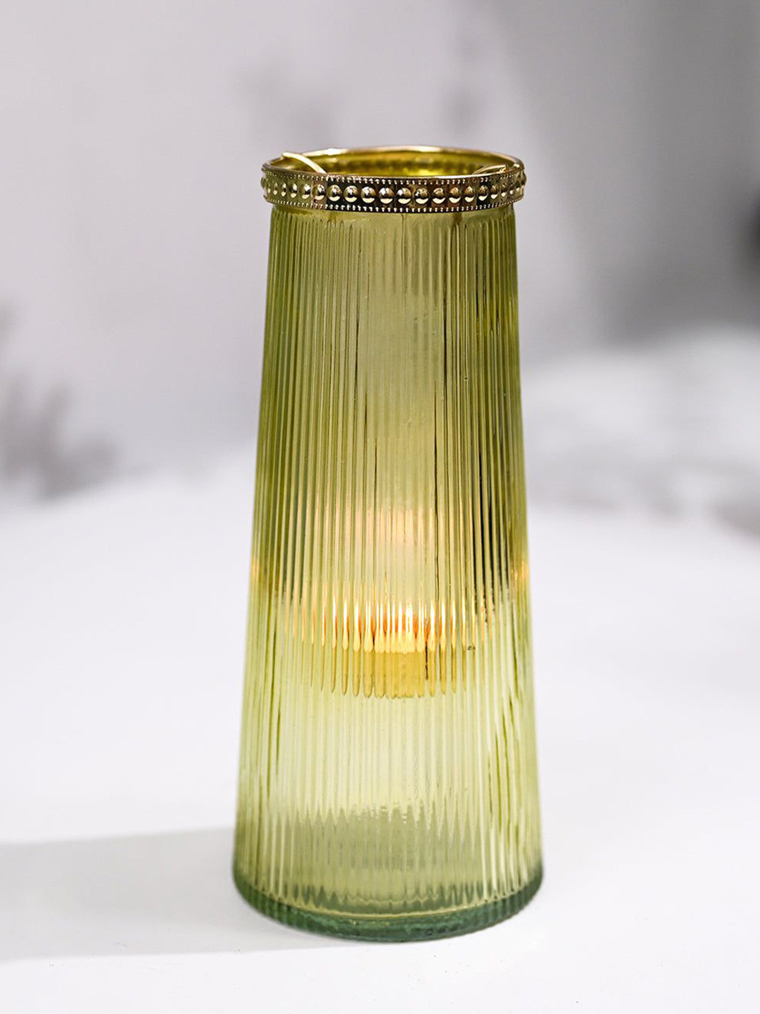 MARKET99 Teal Green & Gold-Toned Textured Cone Glass T-Light Candle Holder