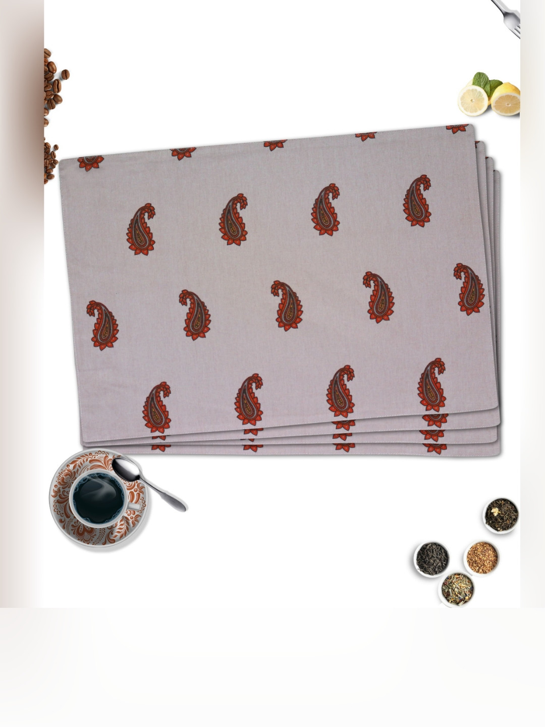 HOME COLORS.IN Pink & Red 4 Pieces Ethnic Motifs Printed Cotton Table Placemats