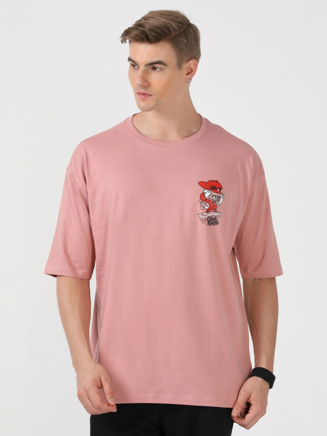 QUCO Men Bio Finish Graphic Printed Round Neck Cotton Oversized T-shirt