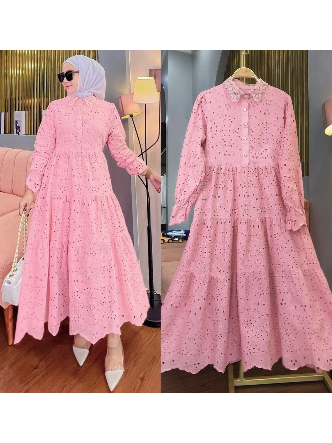 Miss Mosa By Akanksha  Jimmy Cotton Eyelet Maxi Dress