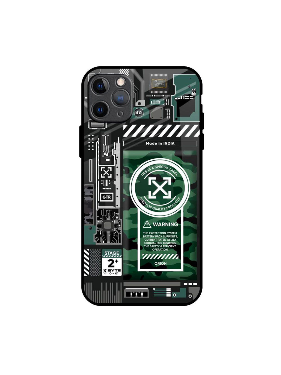 QRIOH Green Camo Circuit Printed iPhone 11 Pro Max Back Case