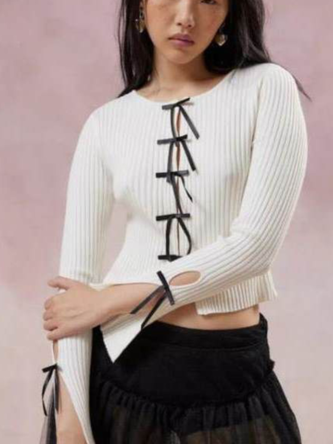 OSR FASHION Women Ribbed Ribbon Top