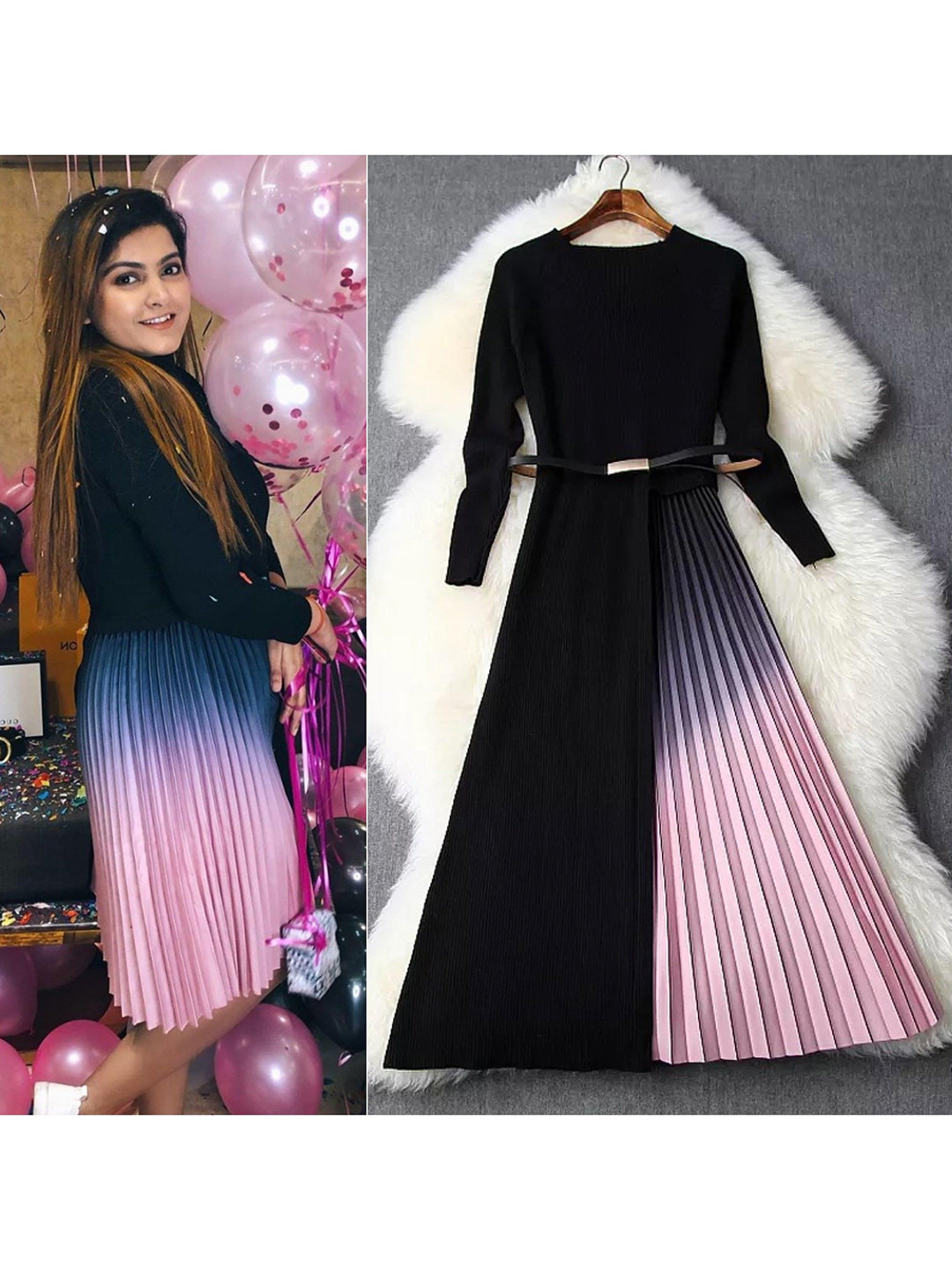 Miss Mosa By Akanksha  Women Gradient Pleated Dress