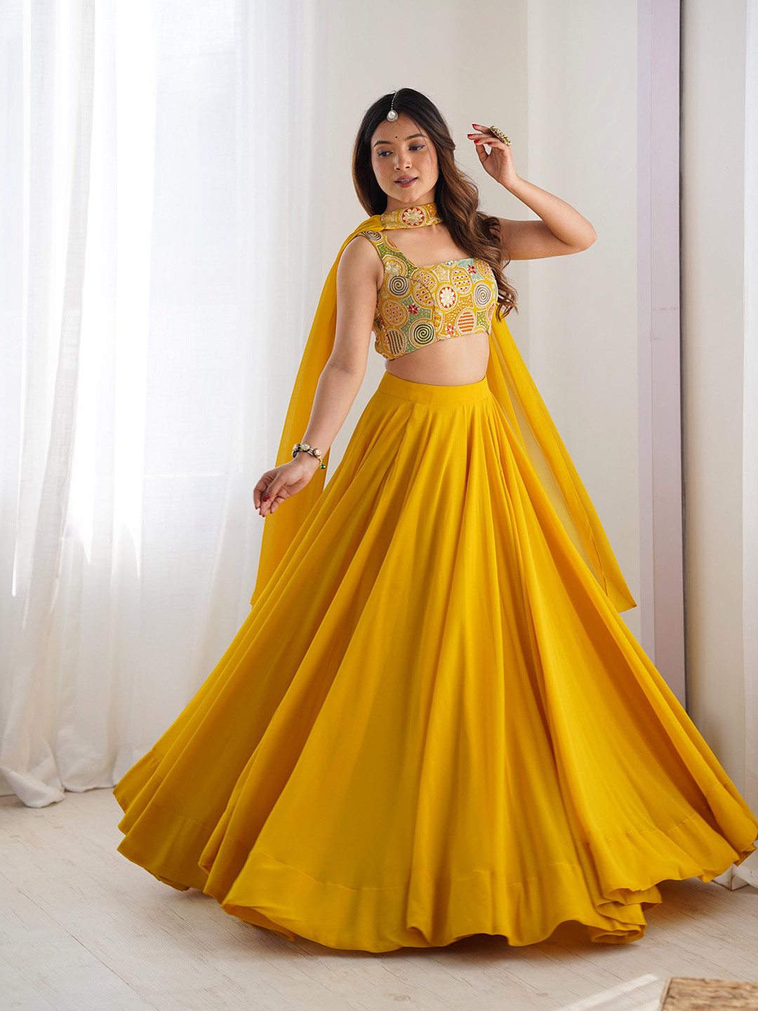 Tanhai Floral Embroidered Sequinned Ready to Wear Lehenga With Blouse And Dupatta