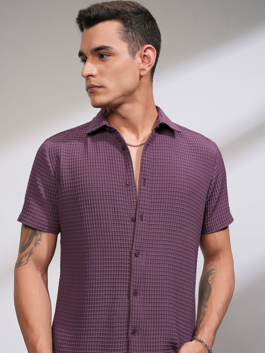 HIGHLANDER Men Popcorn Textured Solid Casual Shirt