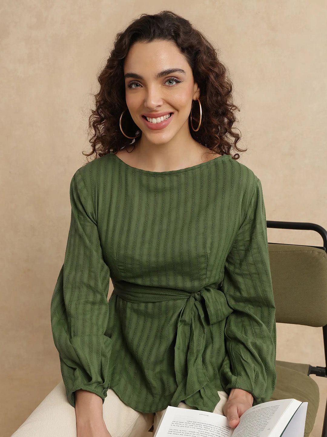 RAREISM Women Cotton Rono Primary Green Top