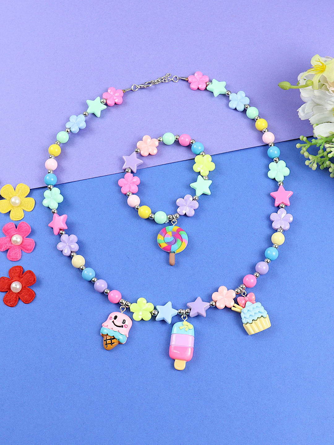 Asthetika Kids Girls Ice-Cream Charms Necklace Bracelet Set