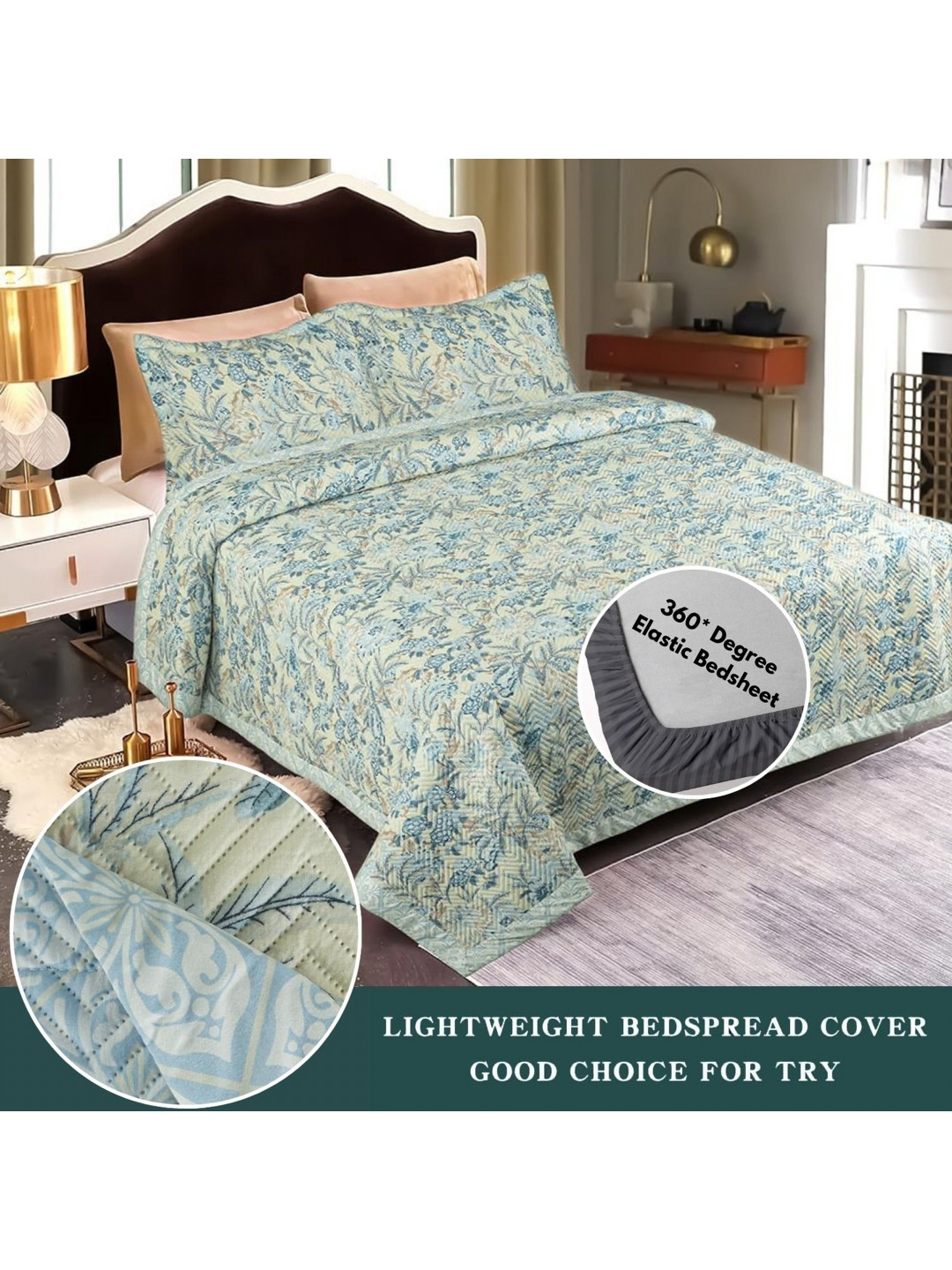 Innovative Edge Green Floral Cotton Skin-Friendly 210 TC Fitted King Fine Bedsheet with 2 Pillow Covers-254 x 228 cm