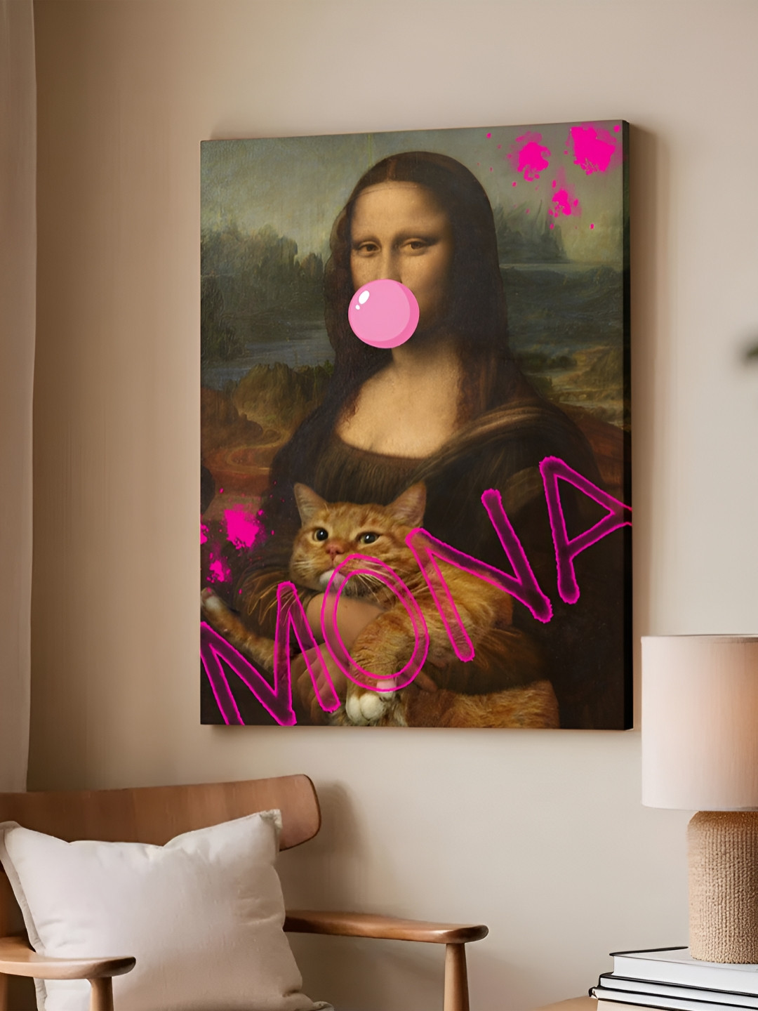 Art Street Black & Pink Feminist Altered Stretch Canvas Wall Painting