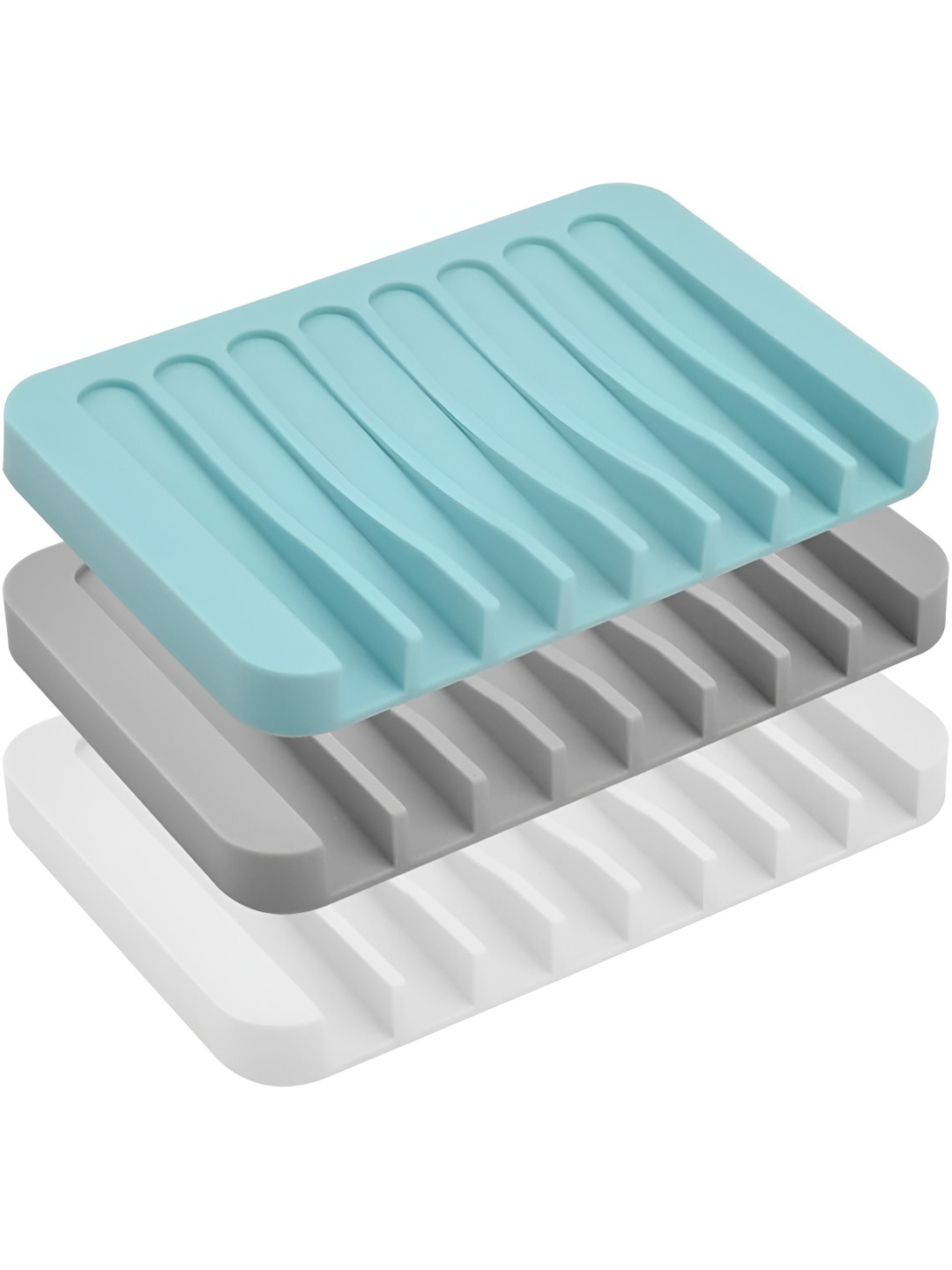 Baskety Blue & Grey 3 Pieces Silicone Waterfall Drainer Soap Dish
