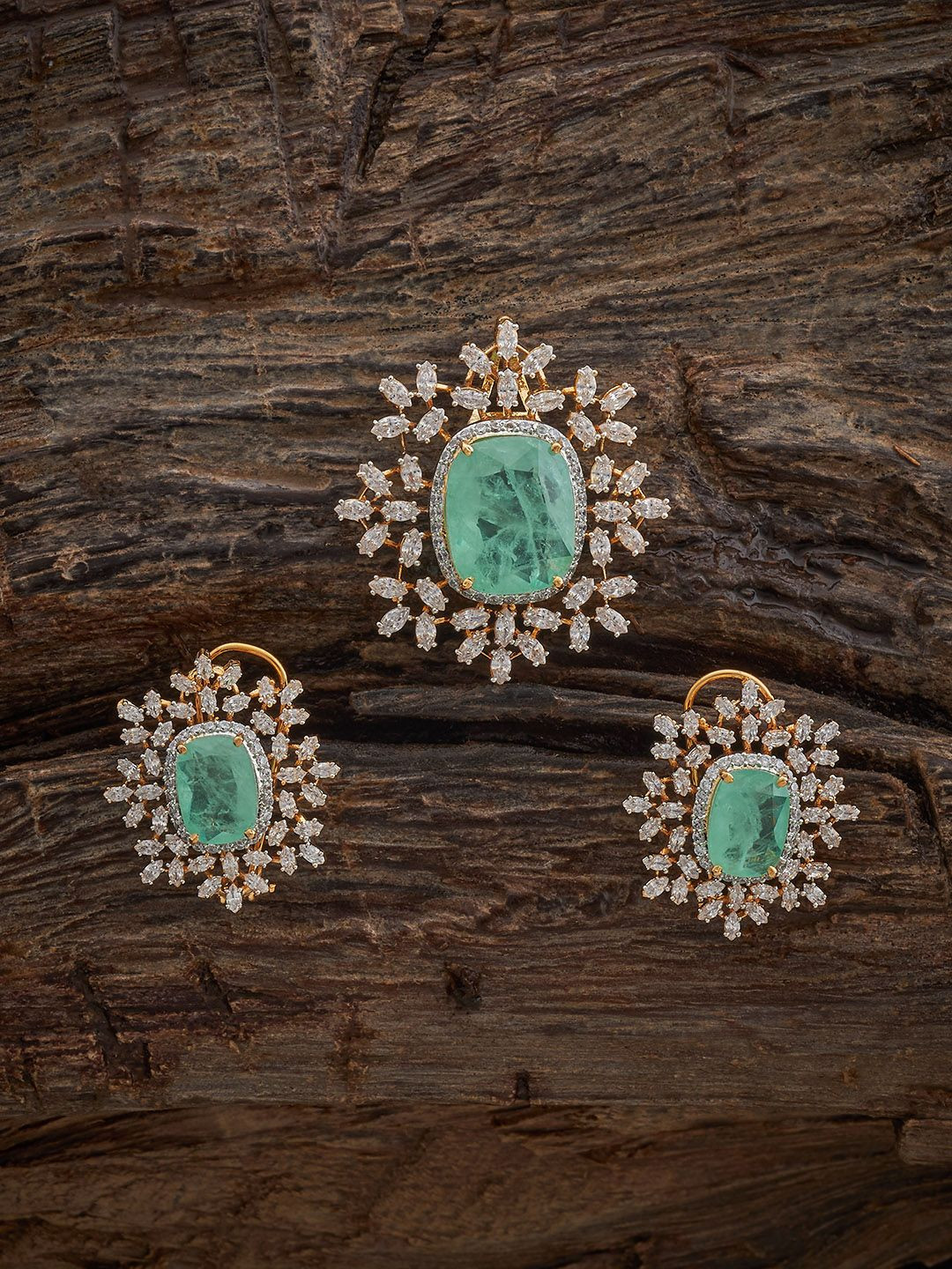 Kushal's Fashion Jewellery Victorian-Plated Cubic Zirconia Studded Pendant & Earrings