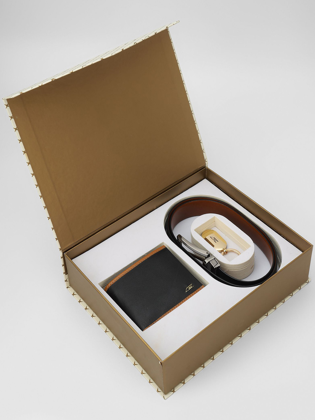 GIL Men Leather Belt And Wallet With Keychain Accessory Gift Set