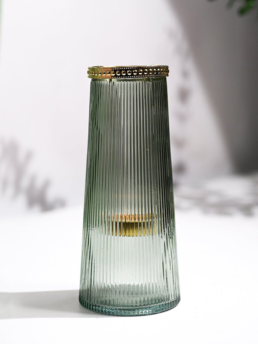 MARKET99 Teal Green & Gold-Toned Textured Cone Glass T-Light Candle Holder