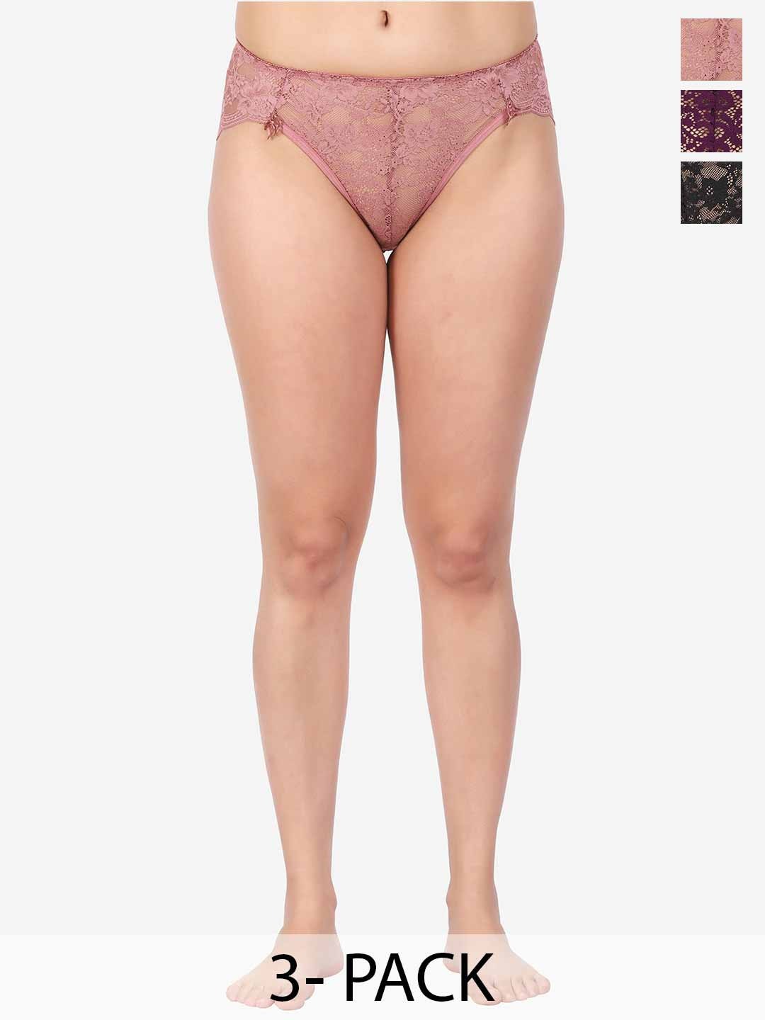 Fleurt Pack Of 3 Assorted Lace Hipster Briefs - HOBFPT3-OS-18