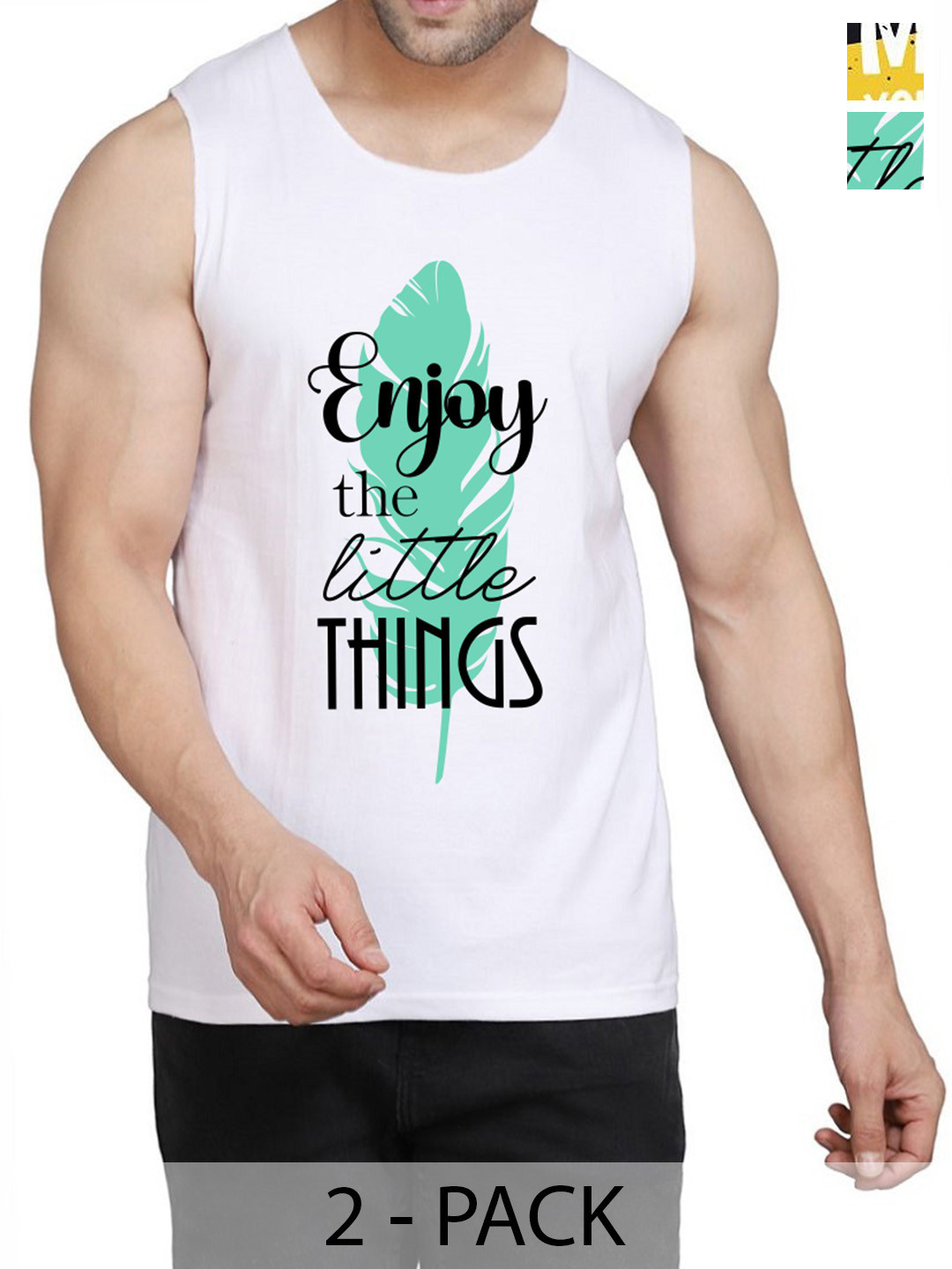 WOOSTRO Pack Of 2 Printed Gym Vests RS26 (ENJOY WHITE)(MORE BLACK)