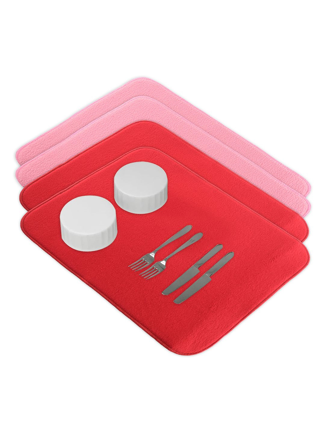 Kuber Industries Pack of 4 Soft Microfiber Red Kitchen Crockery Dish Drying Mat