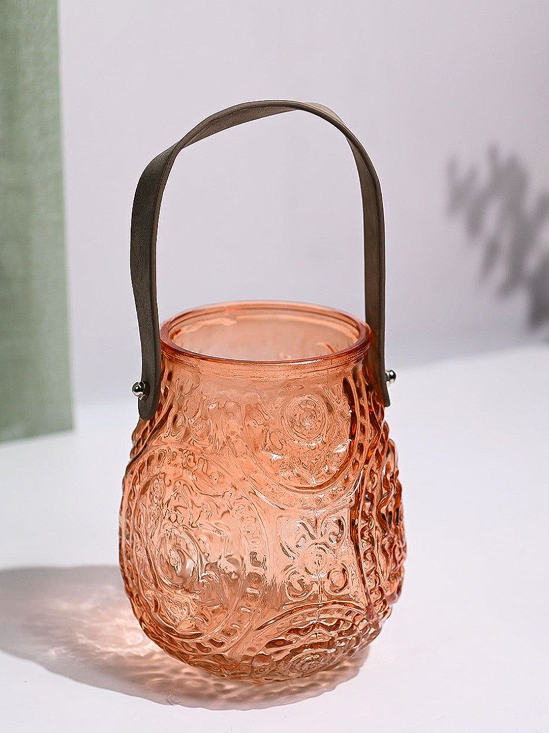 MARKET99 Orange & Brown Textured Cylindrical Glass T-Light Candle Holder