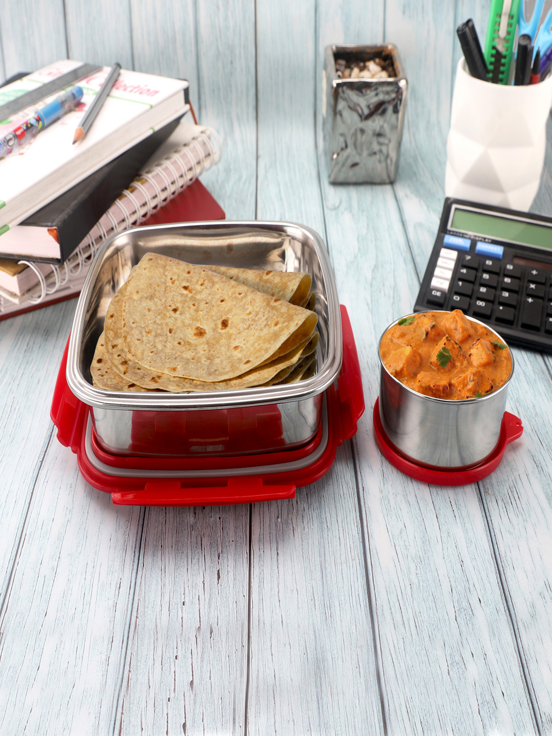 Nayasa Eco Lock Air Tight Leakproof Stainless Steel 3PC Lunch Box With Spoon & Fork