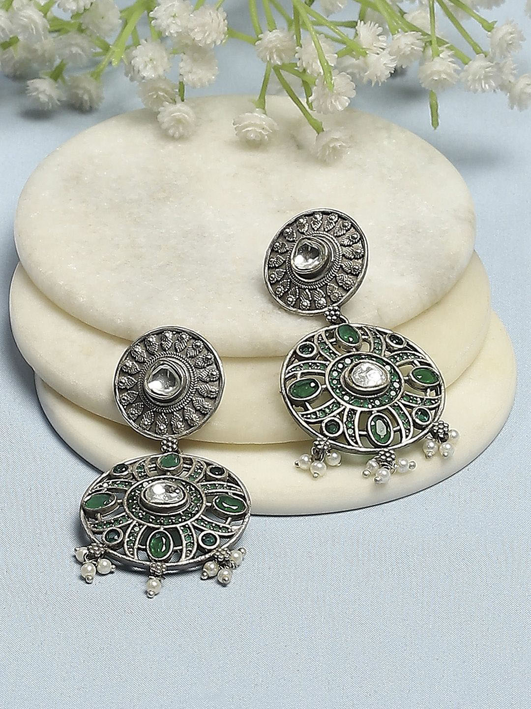 Biba Brass Silver Plated Contemporary Shaped Drop Earrings