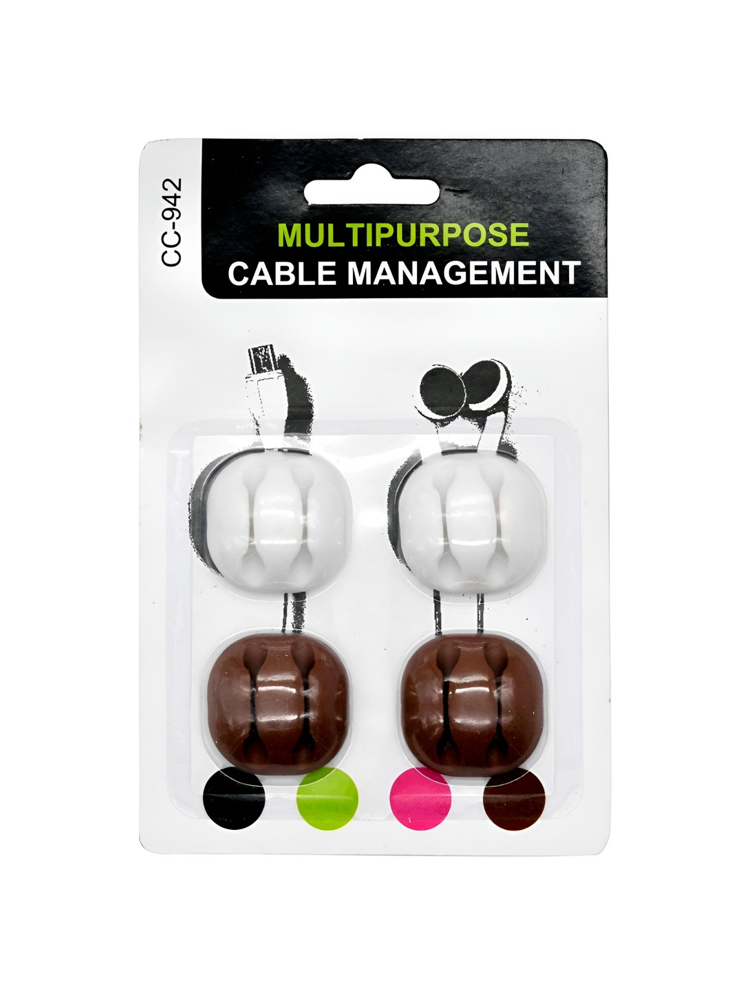 Baskety White & Brown 4 Pieces Wire Organizer Cable Clips