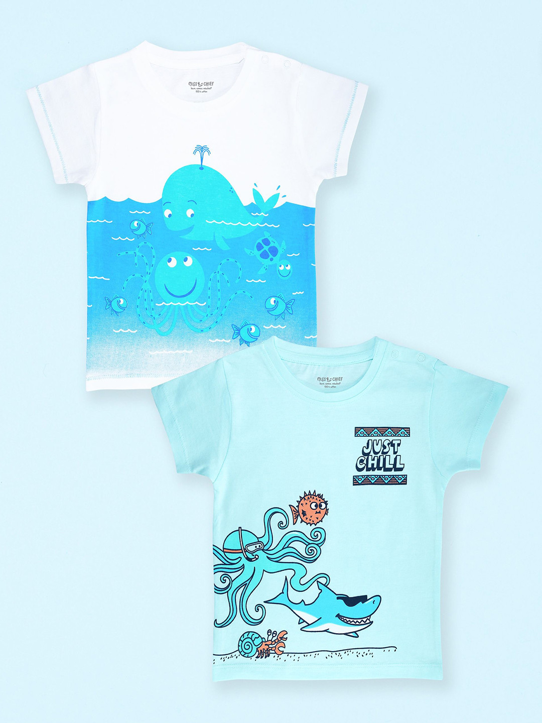 Miss & Chief Kids Regular Fit Pack Of 2 Graphic Printed Round Neck Cotton T-shirts