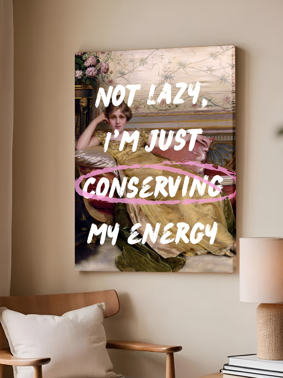 Art Street White & Gold-Toned Feminist Altered Stretch Canvas Wall Painting