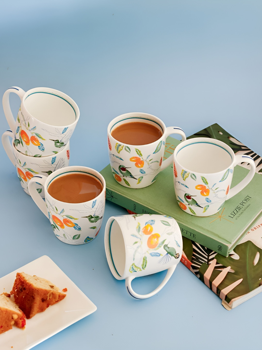 The Wishing Chair Rakshabandhan Gift White Floral Ceramic Microwave Safe 6 Piece Mugs-200ml