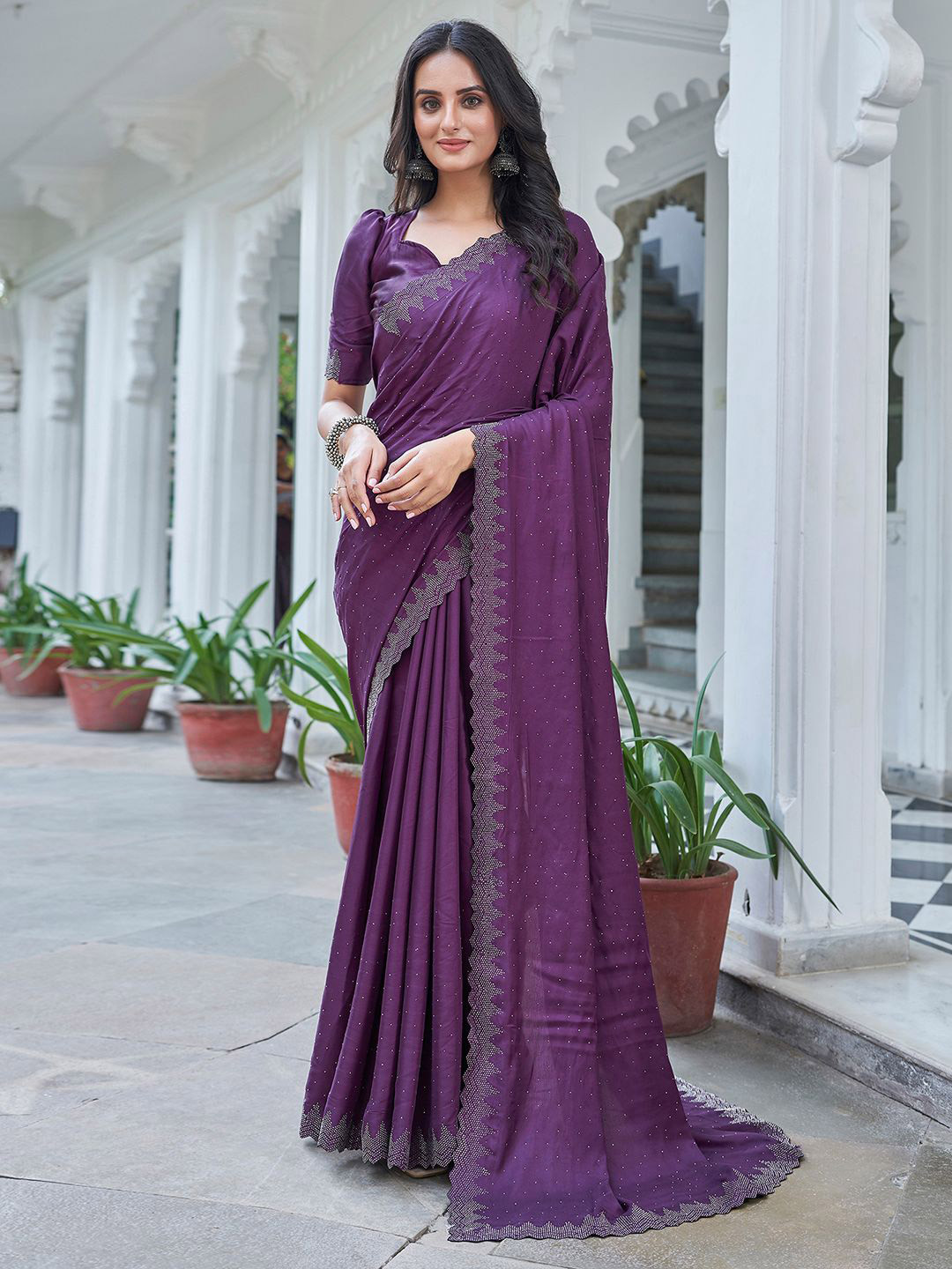 all about you Ethnic Motifs Embroidered Beads and Stones Saree