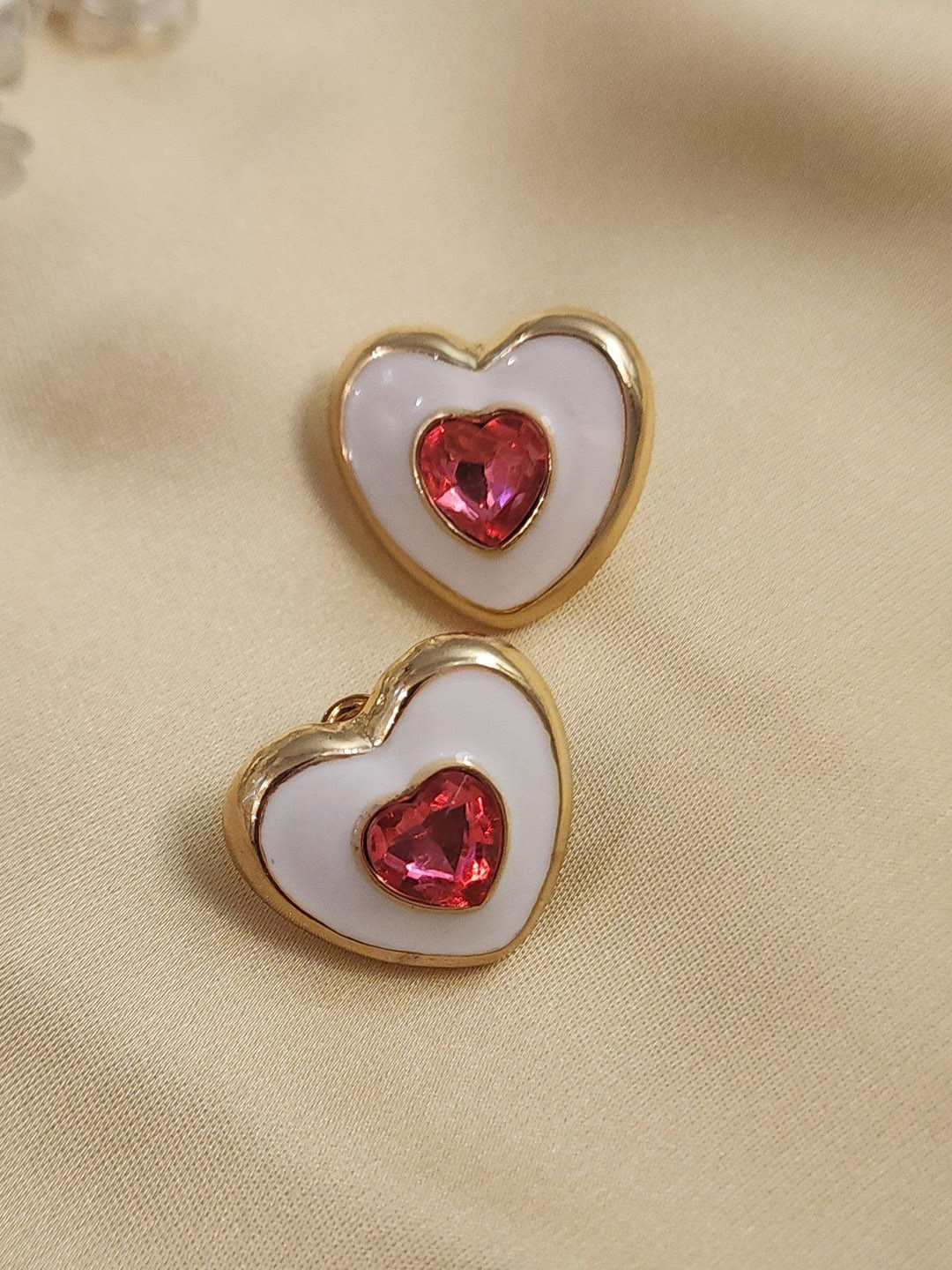 DKane Designs Gold-Plated Stones Studded Heart Shaped Studs
